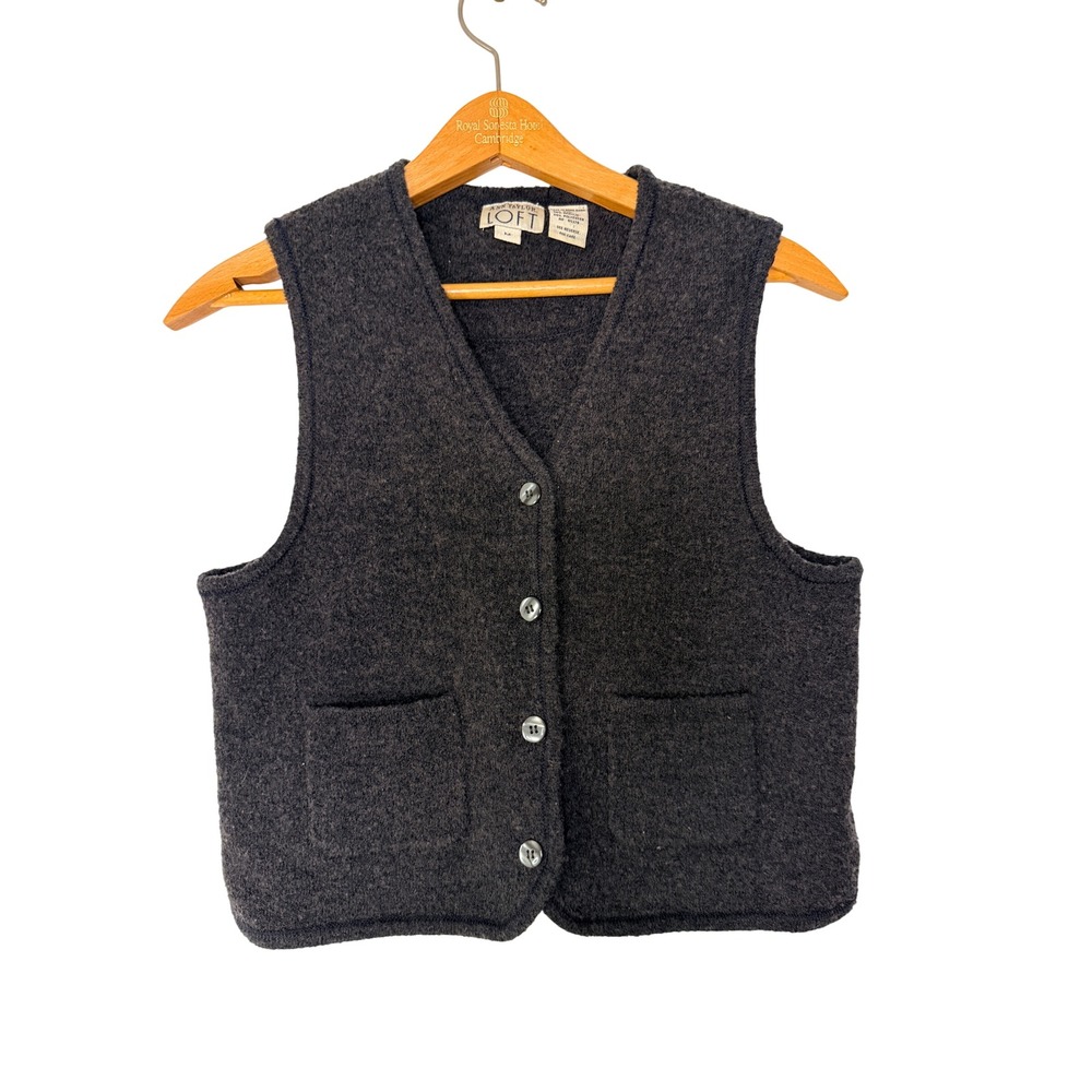 Ann Taylor LOFT Vintage Wool Blend Button Vest Charcoal Gray S Academic Punk Y2K